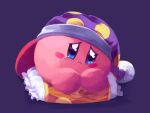  blush_stickers copy_ability deleca7755 hat highres kirby kirby_(series) looking_at_viewer nightcap no_humans pillow pom_pom_(clothes) purple_background simple_background sleep_kirby solo tears 