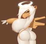  absurd_res anthro areola big_areola big_breasts breasts brown_background butt dibujosv12 female generation_3_pokemon hair hi_res huge_breasts nintendo nude pokemon pokemon_(species) presenting presenting_hindquarters shedinja simple_background solo white_hair 