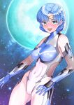  1girl absurdres arion_canvas bishoujo_senshi_sailor_moon blue_hair bodysuit breasts covered_navel covered_nipples gloves green_eyes highres looking_at_viewer magical_girl medium_breasts open_mouth sailor_mercury short_hair skin_tight smile solo 