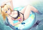  1girl bikini black_bikini black_hairband blue_eyes braid breasts cup fate/grand_order fate_(series) front-tie_bikini front-tie_top hairband highres holding holding_cup innertube jeanne_d&#039;arc_(fate)_(all) jeanne_d&#039;arc_(swimsuit_archer) john_manjirou_(love-love-happy21) large_breasts long_braid long_hair single_braid smile soaking_feet solo swimsuit transparent very_long_hair water 