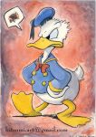  anatid angry anseriform anthro avian beak bird bottomless bow_tie clothed clothing disney donald_duck duck feathers hat headgear headwear kitsumi male solo speech_bubble tail tail_feathers traditional_media_(artwork) white_body white_feathers 