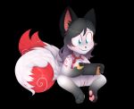  anthro beads big_eyes big_head big_tail black_background breasts canid canine chibi female fluffy fluffy_tail fox front_view gaming genitals happy holding_object jewelry mammal marshmallow-ears necklace necklace_only nintendo nintendo_switch nude pawpads paws playing_videogame pussy short_stack simple_background sitting smile solo spread_legs spreading video_games 