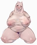  anthro big_breasts blep boss_monster_(undertale) bovid breasts caprine clothing female front_view fur goat hi_res horn huge_breasts mammal mature_female nipple_outline overweight overweight_anthro overweight_female panties petroverr shirt simple_background solo t-shirt thick_thighs tongue tongue_out topwear toriel translucent translucent_clothing undertale_(series) underwear white_background white_body white_clothing white_fur white_shirt white_topwear 