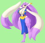  absurd_res anthro asian_clothing big_breasts bowl_cut breasts chinese_clothing chinese_dress cleavage clothed clothing dibujosv12 dress east_asian_clothing female generation_5_pokemon green_background hair hi_res mienshao nintendo pokemon pokemon_(species) purple_hair simple_background solo thick_thighs 