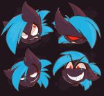  2018 absurd_res angry anthro black_background black_body black_eyebrows black_fur black_nose blue_hair blue_scar colored empty_eyes expression_sheet eye_scar eye_through_hair eyebrow_through_hair eyebrows facial_scar female fluffy_hears front_view fur generation_2_pokemon grin guide_lines hair hair_over_eye headshot_portrait hi_res mammal multiple_images mustelid nintendo one_eye_obstructed payback_(toxicsoul77) pokemon pokemon_(species) pokemorph portrait red_eyes red_sclera scar sharp_teeth simple_background small_nose smile smug sneasel solo teeth toxicsoul77 translucent translucent_hair white_nose 