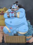  2024 96panda balls belly big_belly blue_body blush bound erection fish-men_(one_piece) genitals group hi_res jinbe kemono male marine one_piece overweight overweight_male penis 