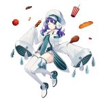  +intro+ 1girl apple aqua_eyes bare_shoulders blue_hair boots bread cabbie_hat candy candy_wrapper capelet chicken_(food) chocolate_chip_cookie cookie covered_navel cup dango dark_blue_hair disposable_cup drinking_straw eating final_gear food fried_chicken fruit full_body hair_tie hat highres holding holding_food holding_stick jacket long_sleeves looking_to_the_side medium_hair off-shoulder_capelet off_shoulder official_art one_eye_closed pearl_(final_gear) pearl_ornament red_apple see-through see-through_capelet simple_background sleeves_past_fingers sleeves_past_wrists solo stick strap tachi-e thigh_boots third-party_source twintails two-sided_fabric two-sided_jacket two-sided_sleeves two-tone_footwear very_long_sleeves wagashi white_background white_capelet white_footwear white_hat white_jacket white_sleeves wide_sleeves wrapped_candy 