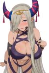  absurdres asymmetrical_horns breasts dragon_girl fire_emblem fire_emblem_engage hair_ornament hair_over_one_eye highres horns large_breasts mature_female patty_ojisan pointy_ears tassel tassel_hair_ornament uneven_horns zelestia_(fire_emblem) 