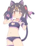  1girl absurdres achat_8 animal_ears animal_hands black_hair breasts brown_eyes cat_ears cat_lingerie cat_tail cleavage commentary_request gloves hair_between_eyes hair_ornament hairclip highres medium_breasts meme_attire navel onii-chan_wa_oshimai! oyama_mihari panties paw_gloves simple_background tail twintails underwear white_background 
