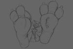  3_toes anthro blitzo_(helluva_boss) bodily_fluids claws duo feet foot_fetish foot_focus foot_play helluva_boss hi_res macro male male/male micro pkmgx size_difference sketch soles stolas_(helluva_boss) stuck_to_foot sweat sweaty_feet toe_claws toes 