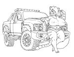 anthro big_breasts black_and_white breasts clothed clothing curvy_figure felid feline female fur hair huge_breasts mammal midriff monochrome navel nipple_outline pose smile solo striped_body striped_fur stripes thick_thighs under_boob vdisco vehicle voluptuous wide_hips 