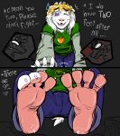  4_toes absurd_res anthro asriel_dreemurr dialogue feet foot_fetish foot_focus foot_play gakuseigitsune group hi_res male male/male soles toes trio undertale undertale_(series) 