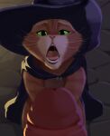  2boys black_cape black_hat cape cat cat_boy cavalier_hat colored_sclera death_(puss_in_boots) english_commentary erection fangs furry furry_male furry_with_furry green_eyes green_sclera half-closed_eyes hat hat_feather highres imminent_fellatio interspecies kneeling looking_at_viewer male_focus multicolored_fur multiple_boys murizy_(nk54069) open_mouth orange_cat orange_fur outdoors penis pink_nose puss_in_boots puss_in_boots:_the_last_wish puss_in_boots_(shrek) saliva shrek_(series) size_difference stone_floor tabby_cat teeth whiskers wolf_boy yaoi 