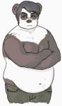  2008 anthro belly black_body black_fur bottomwear clothing eyewear fur giant_panda glasses male mammal navel oktomato overweight overweight_anthro overweight_male pants simple_background solo ursid white_background white_body white_fur 