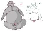 2008 anthro balls belly bovid bovine cattle clothing duo erection genitals male mammal moobs nipples oktomato overweight overweight_male penis simple_background underwear white_background 