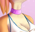 absurd_res anthro big_breasts bodily_fluids booponies breasts clothing collar cum cum_drip cum_on_breasts dripping female genital_fluids hi_res imminent_clothing_malfunction lagomorph leporid lola_bunny looney_tunes mammal neck_bulge rabbit shirt solo swallowing text topwear torn_clothing torn_shirt torn_topwear vest warner_brothers 