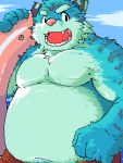  2008 3:4 anthro belly blue_body blue_fur digital_media_(artwork) felid fur kemono low_res male mammal moobs oekaki outside overweight overweight_anthro overweight_male pantherine pink_nose solo tiger unknown_artist 