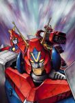  choudenji_machine_voltes_v choudenji_robo_combattler_v clenched_hands combattler_v_(robot) commentary_request daimos looking_at_viewer mecha mecha_focus nakamura_jun'ichi no_humans outstretched_arm radio_antenna robot science_fiction signature super_robot toushou_daimos voltes_v_(mecha) yellow_eyes 