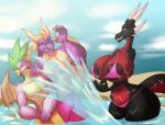  activision anthro big_breasts bikini bikini_thong bikini_top bottomwear breasts clothing cynder dragon female friendship_is_magic group hasbro horn male my_little_pony outside scalie shorts smile spike_(mlp) spyro spyro_the_dragon summer swimwear thebigbadwolf01 video_games wet 