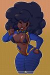 absurd_res afro bomb_collar breasts clothed clothing collar dark_body dark_skin fallout female gesture hair hand_gesture hi_res human mammal microsoft not_furry simple_background solo sovietcatparty thumbs_up vault_suit