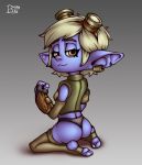  absurd_res bunny_boy_(artist) butt clothed clothing ear_piercing ear_ring eyewear female goggles hi_res humanoid kneeling league_of_legends leggings legwear looking_at_viewer panties piercing pose riot_games simple_background solo tristana_(lol) underwear video_games yordle 