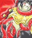  2004 anthro bbn black_body black_fur black_nose blush clothing eyes_closed fur giant_panda kemono mammal overweight red_body shirt tentacles topwear ursid white_body white_fur 