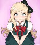  afrobull blonde_hair blue_eyes bow braids breasts dangan-ronpa long_hair looking_at_viewer sitting sonia_nevermind 