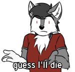  anthro black_hair black_nose canid canine canis clothed clothing domestic_dog fingers guess_i&#039;ll_die hair looking_at_viewer male mammal meme mykegreywolf reaction_image red_eyes simple_background solo white_background 