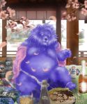  2008 anthro asian_clothing bbn belly beverage_can blue_body blue_fur clothing convenient_censorship east_asian_clothing fundoshi fur japanese_clothing kemono male mammal moobs overweight overweight_anthro overweight_male robe sitting solo underwear ursid 