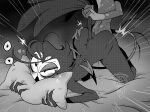 4_eyes absurd_res black_and_white blitzo_(helluva_boss) blush duo grabbing_pillow heart_eyes heart_symbol helluva_boss hi_res male male/male monochrome multi_eye owl_demon sex spade_tail stolas_(helluva_boss) tail tail_grab thegaym90824320 watermark