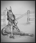  2020 5_fingers anthro areola asinus black_hair breasts donkey equid equine female fingers hair hi_res hooves mammal monochrome nipples sitting solo teiirka traditional_media_(artwork) 