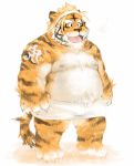  2003 anthro belly bulge clothing cute_fangs felid kemono male mammal moobs nekomarudon nipples overweight overweight_anthro overweight_male pantherine simple_background solo tanukimaru tiger underwear 