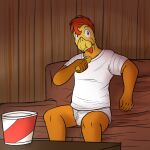 1:1 anthro avian beak bird blue_eyes briefs bucket chewing chicken chicken_meat clothing container eating food fried_chicken furniture fuze galliform gallus_(genus) hair hi_res humor inside johnny_(texnatsu) male meat pantsless_anthro pantsless_male phasianid red_hair shirt sitting sofa solo t-shirt texnatsu tighty_whities topwear undershirt underwear white_briefs white_clothing white_shirt white_t-shirt white_topwear white_underwear yellow_beak