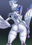  &lt;3 anus blush bodily_fluids censored chlorophytum condom darling_in_the_franxx female genital_fluids genitals hand_on_hip hi_res humanoid looking_at_viewer looking_back looking_back_at_viewer machine not_furry pinup pochincoff pose pussy pussy_juice robot robot_humanoid sexual_barrier_device simple_background solo studio_trigger 