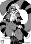  absurd_res anthro big_breasts breasts clothed clothing crossed_legs female genitals hi_res mammal monochrome murazaki no_underwear pussy simple_background solo white_background 