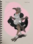  4_toes a.cute.triangle ambiguous_gender anisodactyl anthro avian bird claws clothed clothing clothing_lift corvid corvus_(genus) crow curtsey dress dress_lift eyewear feathers glasses hi_res legwear maid_headdress maid_uniform oscine passerine scales solo spats thigh_highs toes uniform 