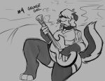  anthro black_body black_fur breasts cigarette clothed clothing female fluffy fluffy_tail fur hair_over_eyes hijackerdraws_(artist) holding_object monochrome multicolored_body multicolored_fur simple_background sitting smile solo two_tone_body two_tone_fur white_body white_fur 