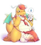  anthro balls claws clothed clothing dragon dragonite erection front_view genitals hi_res humanoid_genitalia humanoid_penis male nintendo overweight overweight_anthro overweight_male penis pok&eacute;mon pok&eacute;mon_(species) pokemon_cafe_mix reptile scalie simple_background solo soy_sauce tongue tongue_out uncut video_games white_background wings zi_ran 