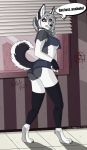  anthro butt canid canid_demon canine clothing collar demon ear_piercing ear_ring english_text female grey_body hellhound helluva_boss hi_res loona_(vivzmind) lw_88 mammal monster piercing profanity red_eyes solo text white_body 