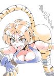  1girl animal_ears ass breasts breath_of_fire breath_of_fire_ii bustier cat_ears cat_tail facial_mark gloves looking_at_viewer no_pants orange_hair pointy_ears rinpoo_chuan short_hair simple_background solo tail tukiwani white_background 