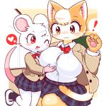  ! &lt;3 1:1 2020 aliasing amber_eyes anthro big_breasts blush breast_fondling breasts clothing domestic_cat duo felid feline felis female fondling fur hand_on_breast holding_breast kemono looking_at_breasts low_res mammal mouse multicolored_body multicolored_fur murid murine one_eye_closed orange_body orange_fur pawpads pink_pawpads red_eyes rodent school_uniform surprise takiune_(pixiv) two_tone_body two_tone_fur uniform white_body white_fur wink 
