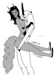 2023 antelope anthro bedroom_eyes bikini bovid breasts clothing dani_(tegerio) dani_thermopoulos dipstick_ears domestic_cat duo ear_markings felid feline felis female female/female fluffy fluffy_tail fur greyscale hair herm_(lore) hi_res mammal monochrome multicolored_ears narrowed_eyes seductive smile swimwear tail tegerio two-piece_swimsuit veronika_ozvezdje