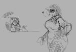 &lt;3 anthro black_body black_fur breasts clothed clothing dialogue dialogue_box female fluffy fluffy_tail fur giant_panda hair hijackerdraws_(artist) mammal monochrome open_mouth open_smile simple_background smile solo ursid 