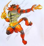  anthro clothing fire hi_res incineroar male muscular muscular_anthro muscular_male nintendo pok&eacute;mon pok&eacute;mon_(species) smoke solo thebarabandit underwear video_games 