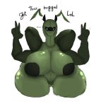  absurd_res anthro arthropod big_breasts big_butt black_eyes breasts butt female get_stickbugged_lol green_body hi_res huge_butt insect non-mammal_breasts solo sweaty_body sweaty_thighs thick_thighs 