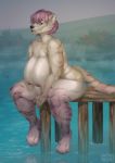  anthro baleinebleue breasts chubby_female fangs felid feline female hair hi_res mammal nipples nude pink_hair sabertooth_(anatomy) solo 