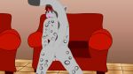 16:9 animated anthro blue_eyes chair felid feline female furniture genitals grey_body hi_res husram inside looking_at_viewer mammal pantherine pussy raised_tail short_playtime snow_leopard solo widescreen 
