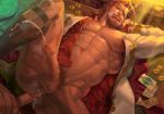  2boys abs anal bara beard body_hair brown_eyes brown_hair censored chest cum ejaculation erection eugen_(granblue_fantasy) eyepatch facial_hair gorokyu granblue_fantasy highres male_focus manly mosaic_censoring multiple_boys muscle mustache pectorals penis projectile_cum sex short_hair solo_focus testicles thick_thighs thighs upper_body yaoi 