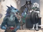 chest_spike claws clothing cooking dachu_(dachubaisalis) female feral food group hi_res licking lingrimm looking_aside male open_mouth overweight raesheris rice sergal size_difference smile spikes spikes_(anatomy) talyxian talyxian_stalker tongue