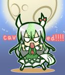  1girl caved chibi ex-keine full_body hands_up horn_ornament horn_ribbon horns kamishirasawa_keine long_hair moon open_mouth ribbon solo text_in_mouth touhou yukiduki 